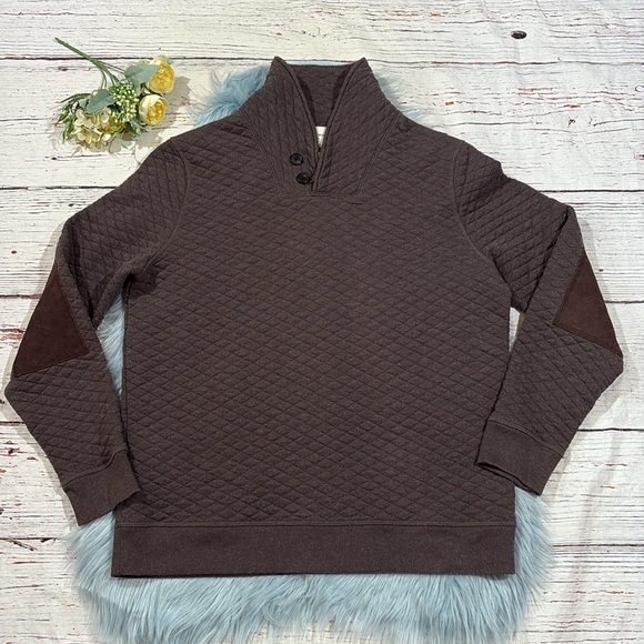 Billy Reid Men's Diamond Quilted Shawl Pullover with Suede Elbow Patches - Picture 2 of 9